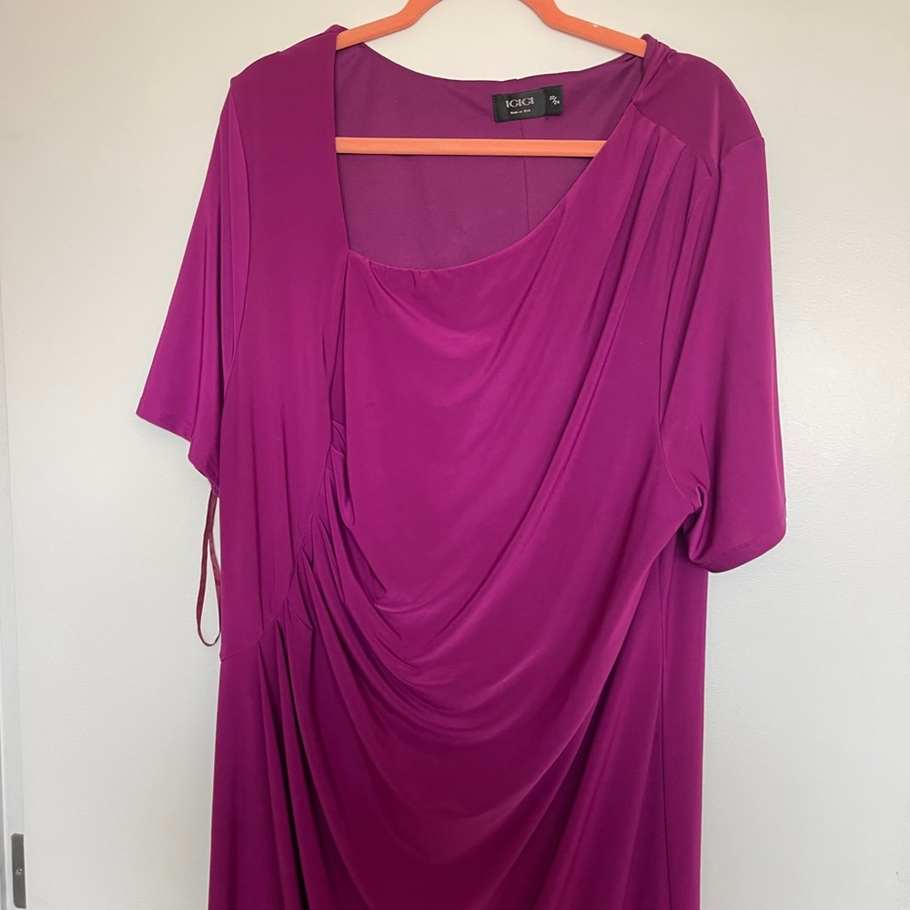 Fuchsia asymmetrical neck dress